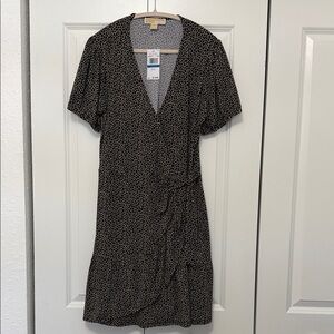 MK Elegant Black and Brown Wrap Dress